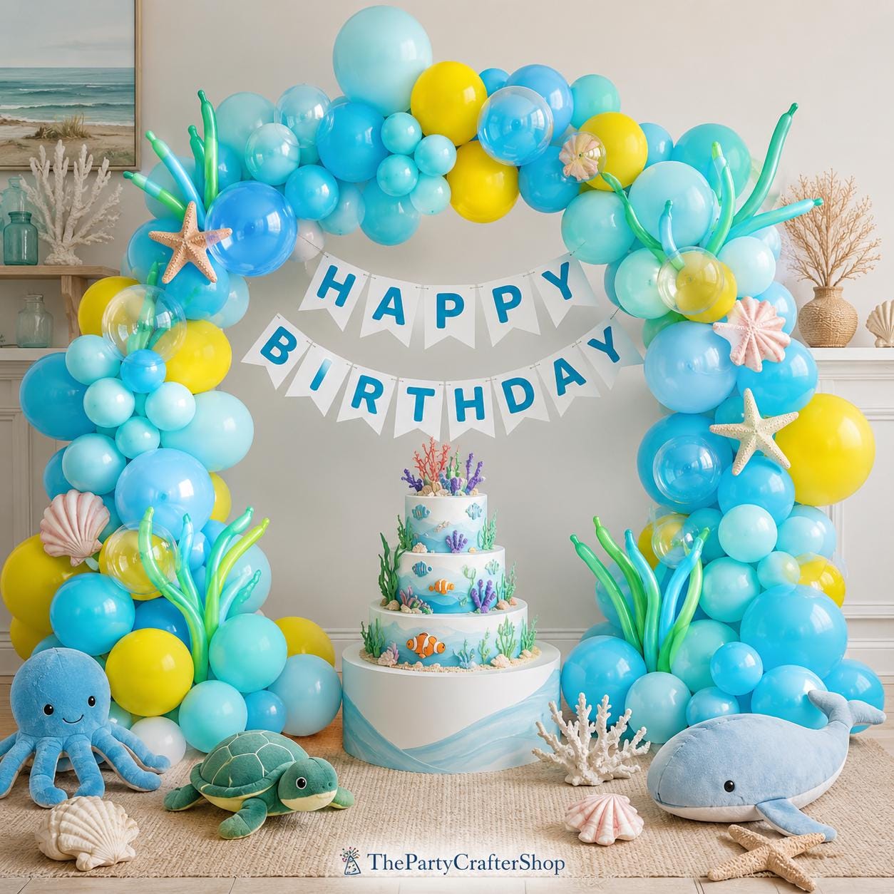 Ocean Theme Balloon Arch Kit | Blue, Teal, Yellow Under the Sea Party Decorations
