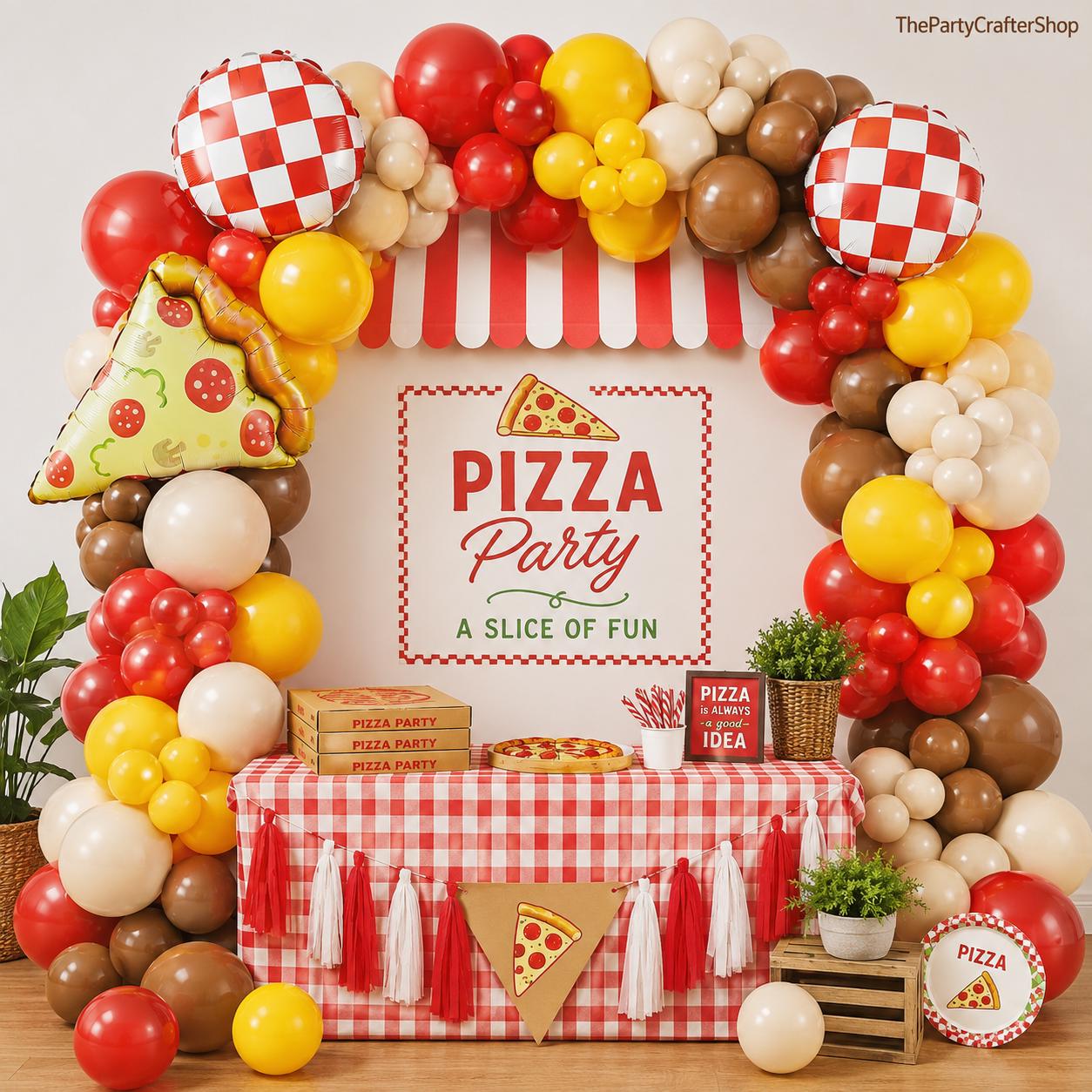 Pizza Balloon Garland Arch Kit | Red, Yellow, Brown, White Foil Balloons