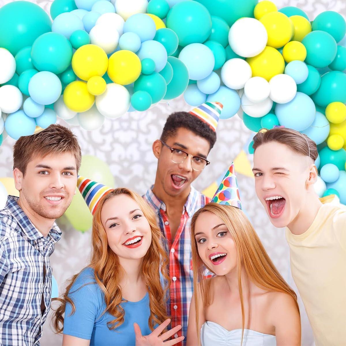 Blue Yellow White Balloon Arch Kit | Teal Garland for Wedding, Baby Shower, Party
