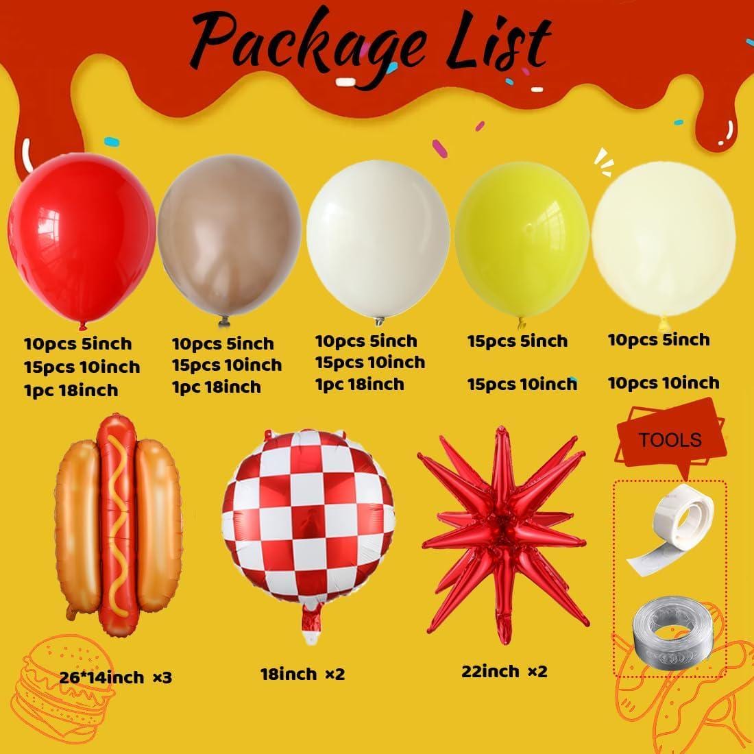 Hot Dog Balloon Arch Kit | Picnic BBQ Party Garland with Foil Balloons