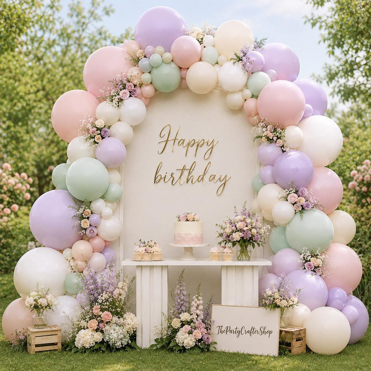 Dusty Green Purple Balloon Arch Kit | Double Stuffed Pastel Baby Shower Garland