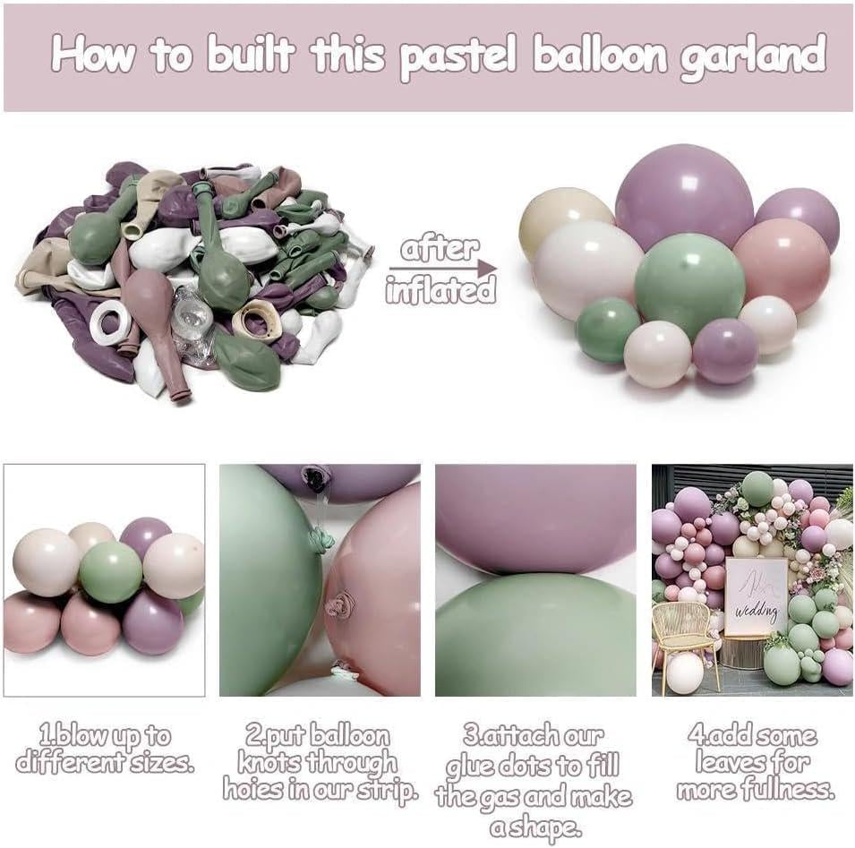 Dusty Green Purple Balloon Arch Kit | Double Stuffed Pastel Baby Shower Garland