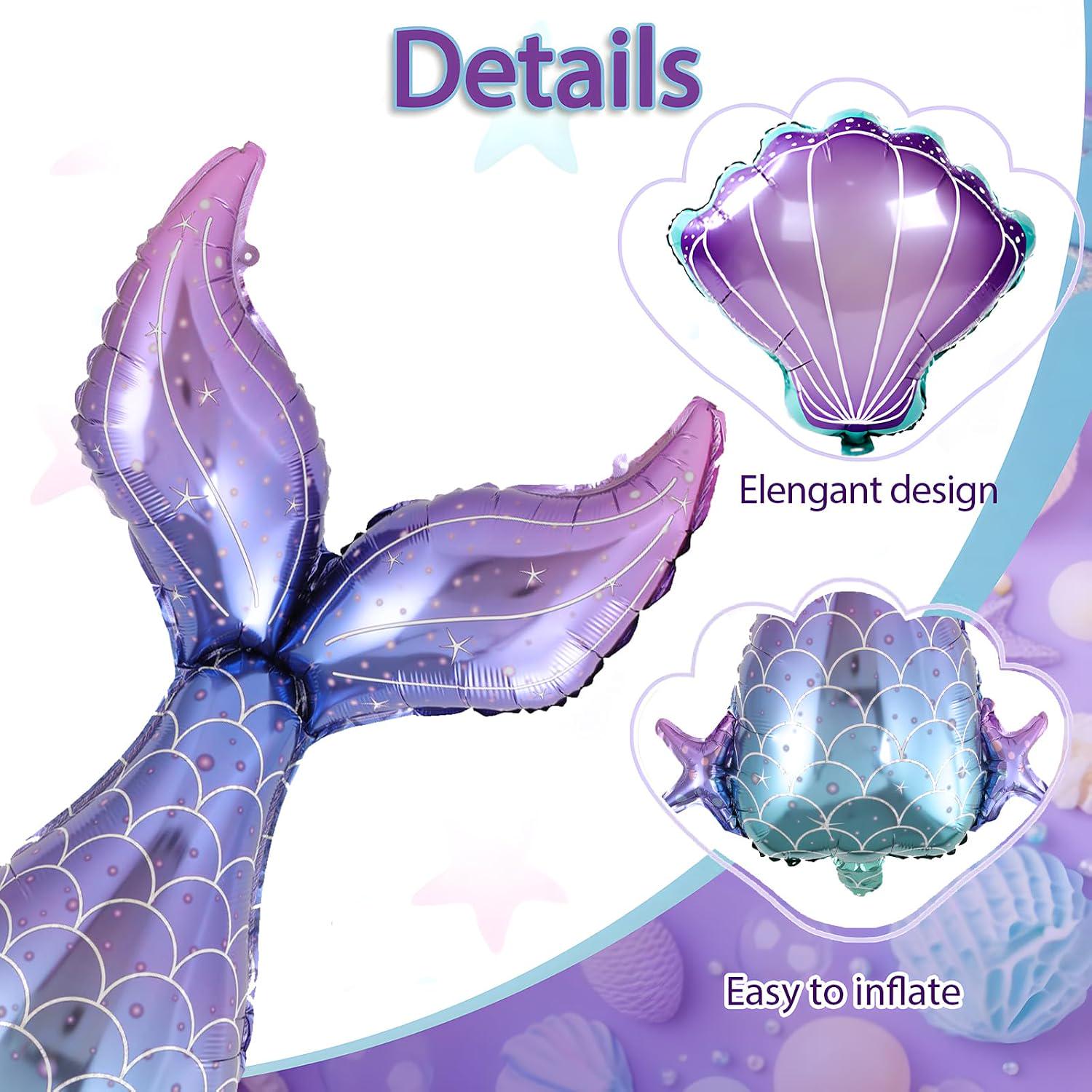 Mermaid Balloon Arch Kit | Pastel Pink Purple Green Garland, Tail Seashell Balloons (Birthday Party)