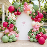 Hot Pink Sage Green Balloon Arch Kit | Double Stuffed Magenta Olive Ivory Balloons