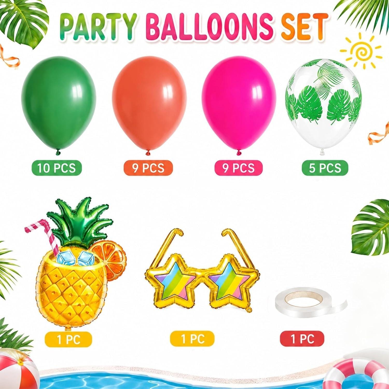 Tropical Hawaiian Balloon Kit | Pineapple, Palm Leaf, Hot Pink, Summer Party Decor