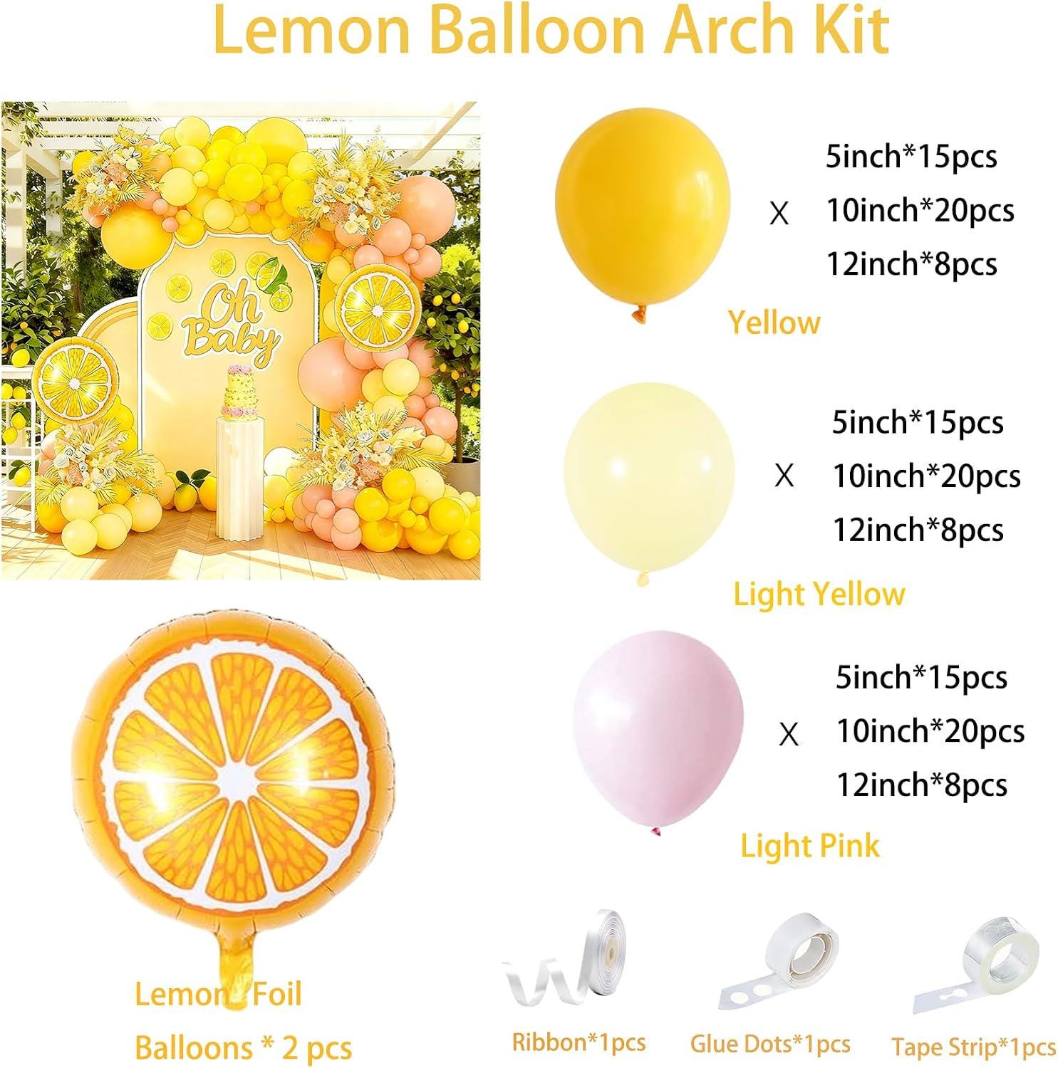 Pink Yellow Lemon Balloon Arch Kit | Pastel Party Decor (Birthday, Baby Shower)