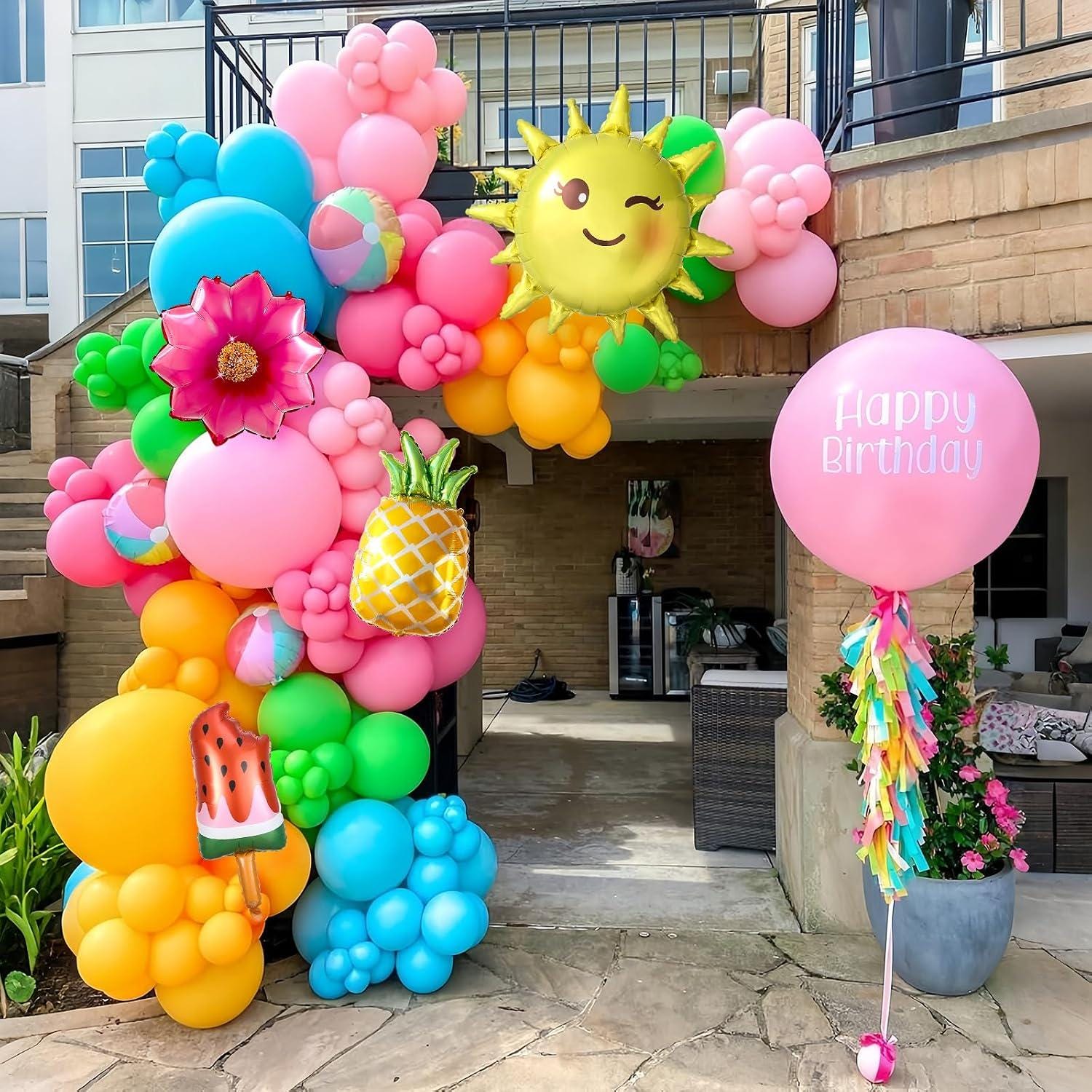 Tropical Balloon Arch Kit | Hot Pink, Green, Gold Luau Party Decor