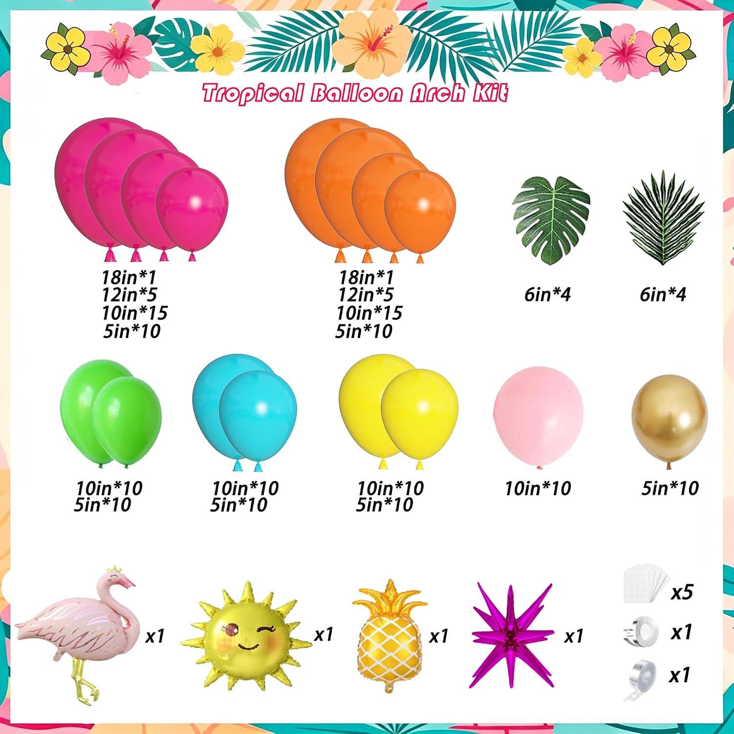 Tropical Flamingo Balloon Arch Kit | Luau Garland with Pineapple, Palm Leaves