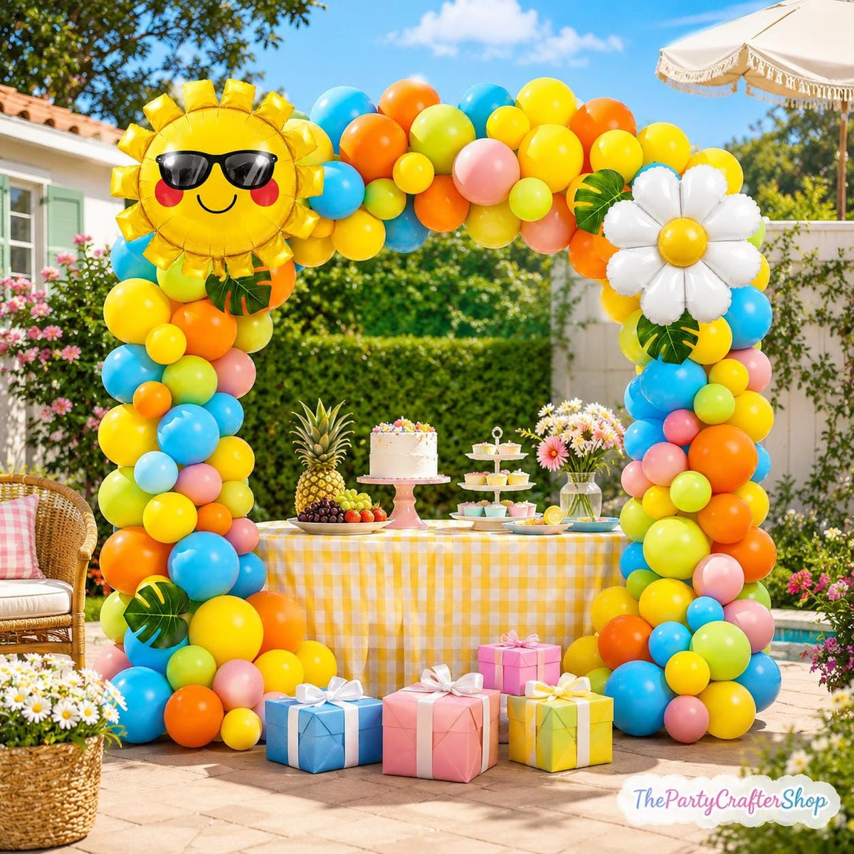 Summer Tropical Balloon Arch Kit | Sun Daisy Garland for Beach Birthday Party Decor