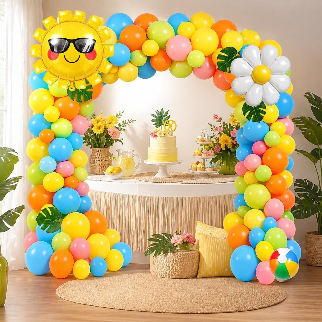Summer Tropical Balloon Arch Kit | Sun Daisy Garland for Beach Birthday Party Decor