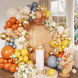 152PCS Fall Balloon Arch Kit, Dusty Orange Grey Pastel Orange Yellow White Sand Gold Confetti Thanksgiving Harvest Birthday Decor