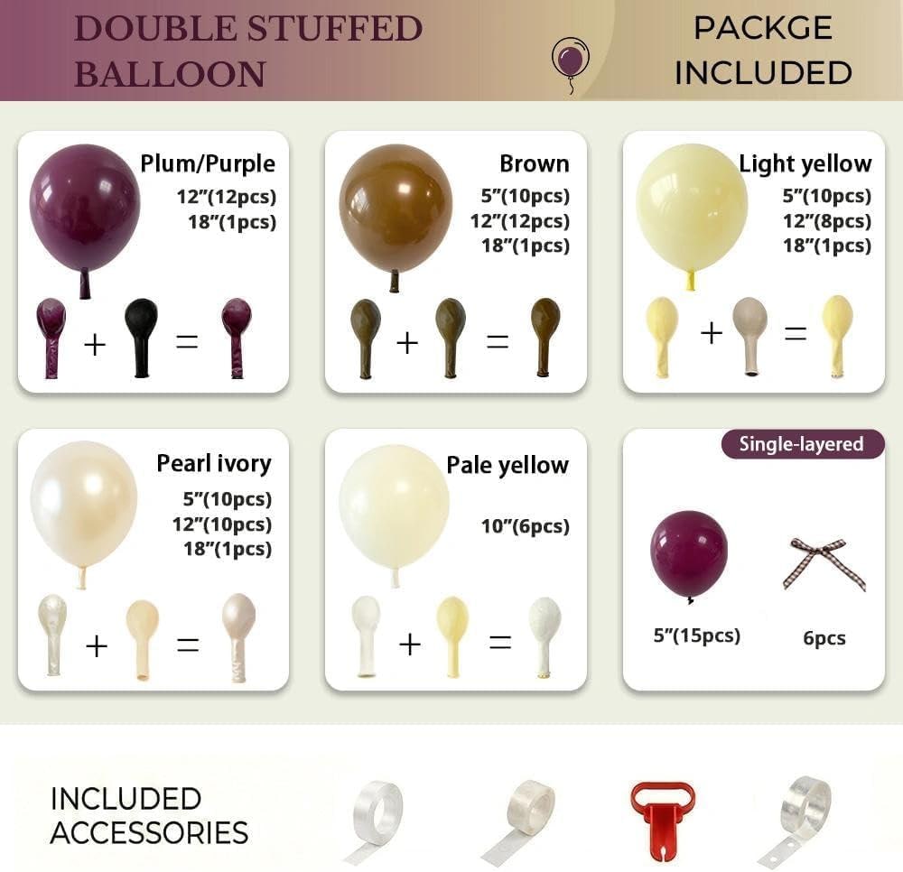 Dusty Purple Brown Balloon Arch Kit, Dark Plum Mauve Yellow Ivory Coffee Tan Garland, Baby in Bloom Bridal Shower Wedding Fall Decor