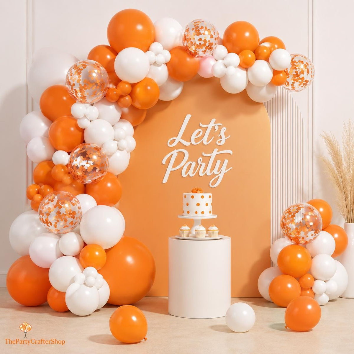 131PCS Orange White Balloon Arch Kit, Confetti Balloon Garland, Orange Graduation Birthday Party Decorations