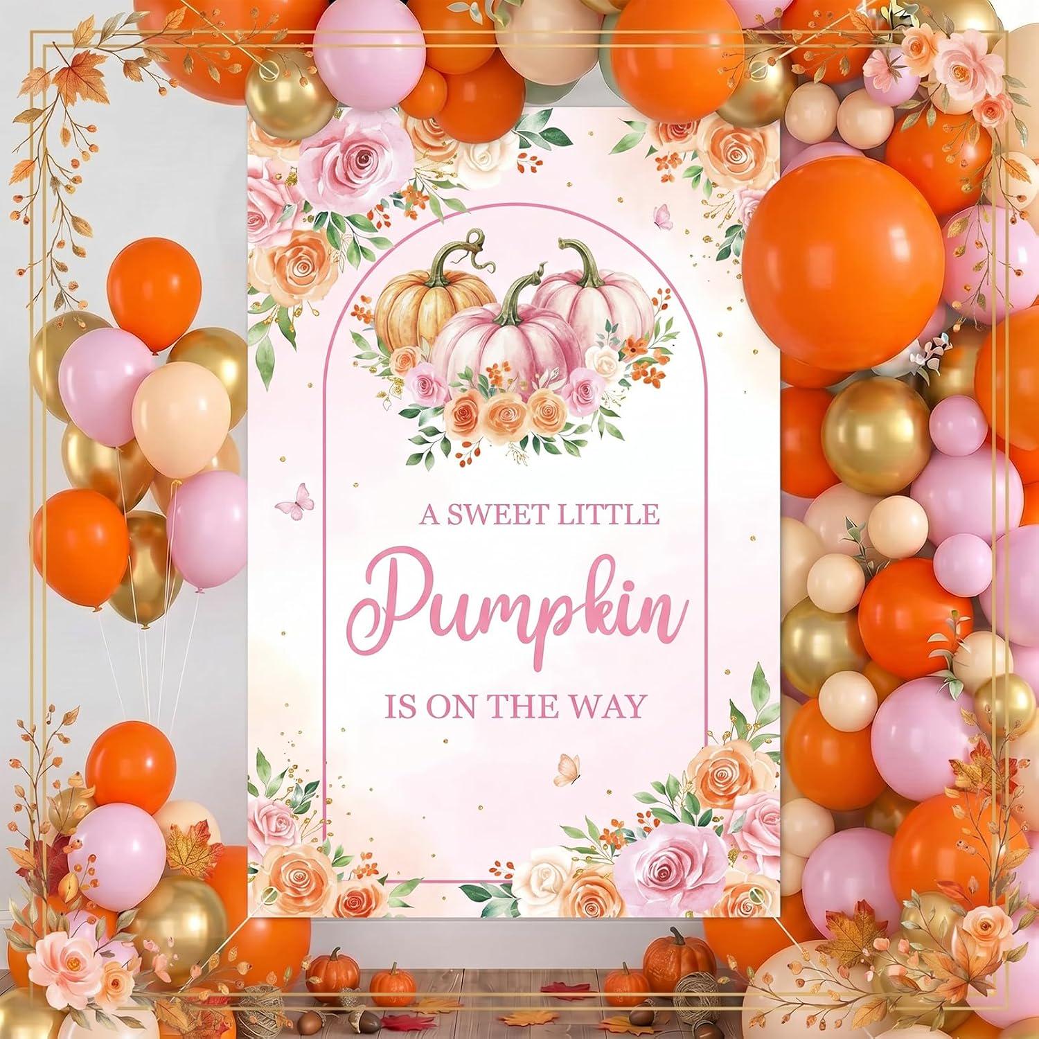 Little Pumpkin Baby Shower Decor, Pink Orange Gold Balloon Arch Kit, Fall Girl Gender Reveal Autumn Party Backdrop