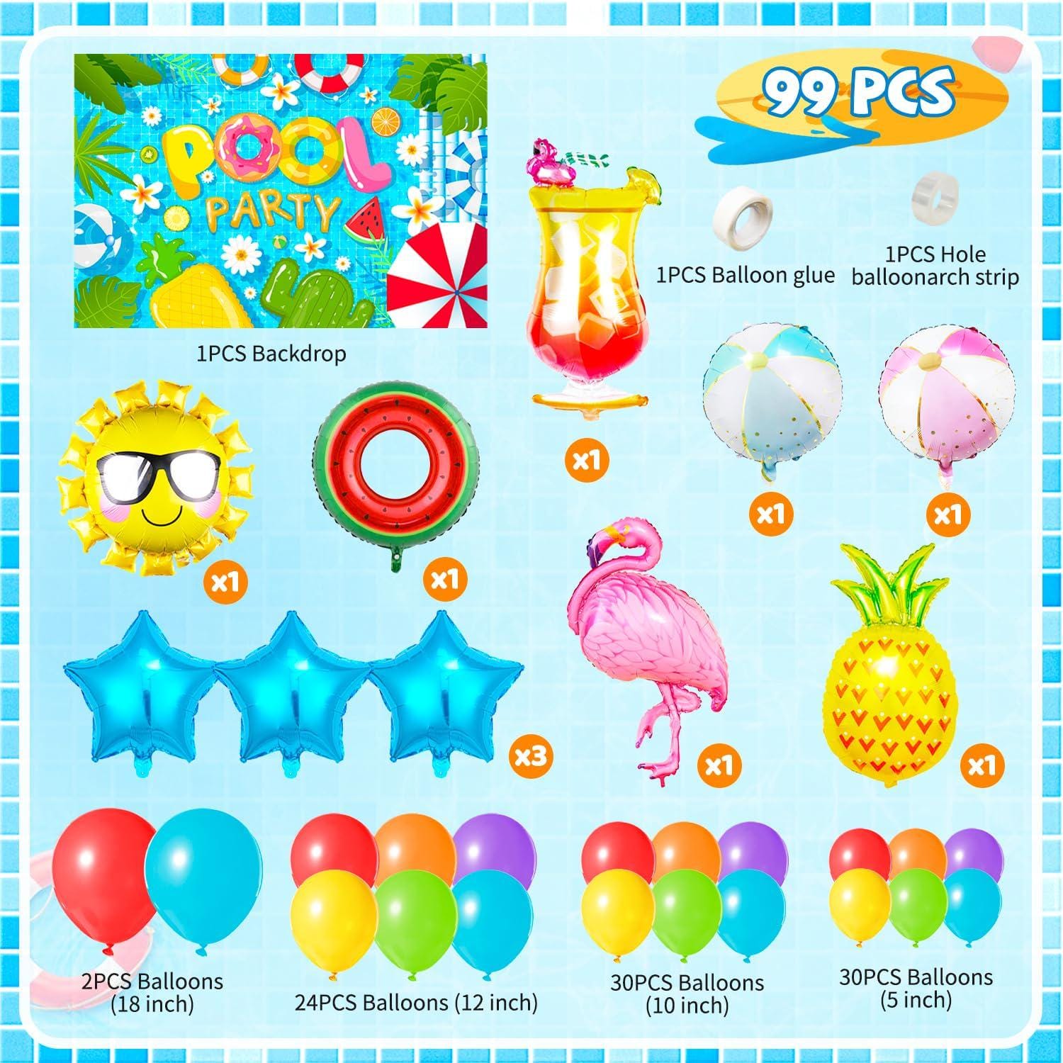 Pool Party Balloon Arch Kit | Hawaiian Summer Decor, Pineapple Flamingo Balloons