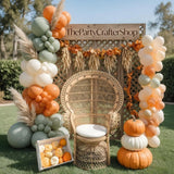 155PCS Fall Balloon Arch Kit, Dusty Green Burnt Orange Balloon Garland, Little Pumpkin Baby Shower Birthday Rustic Bridal Shower Decor