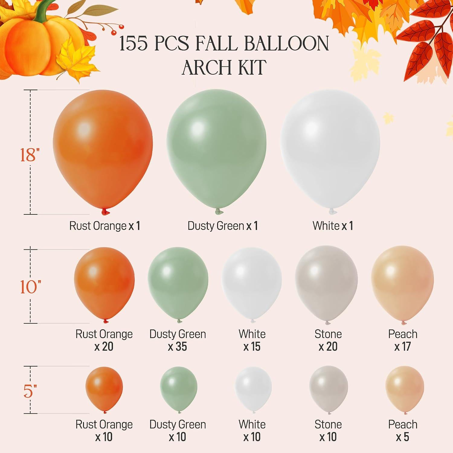 155PCS Fall Balloon Arch Kit, Dusty Green Burnt Orange Balloon Garland, Little Pumpkin Baby Shower Birthday Rustic Bridal Shower Decor