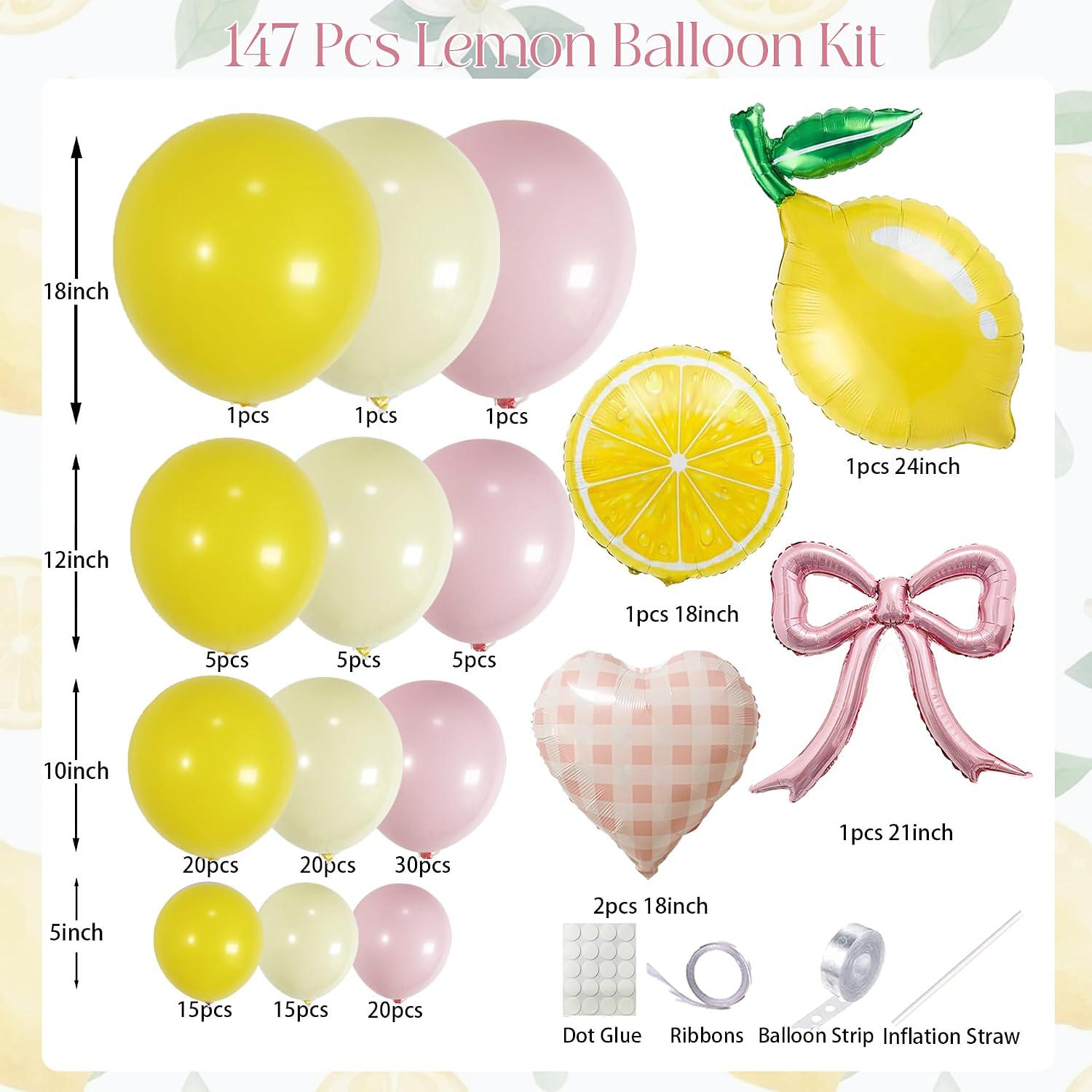 Lemon Balloon Arch Kit | Pink Gingham Heart, Bow, Slice Balloons for Main Squeeze Party