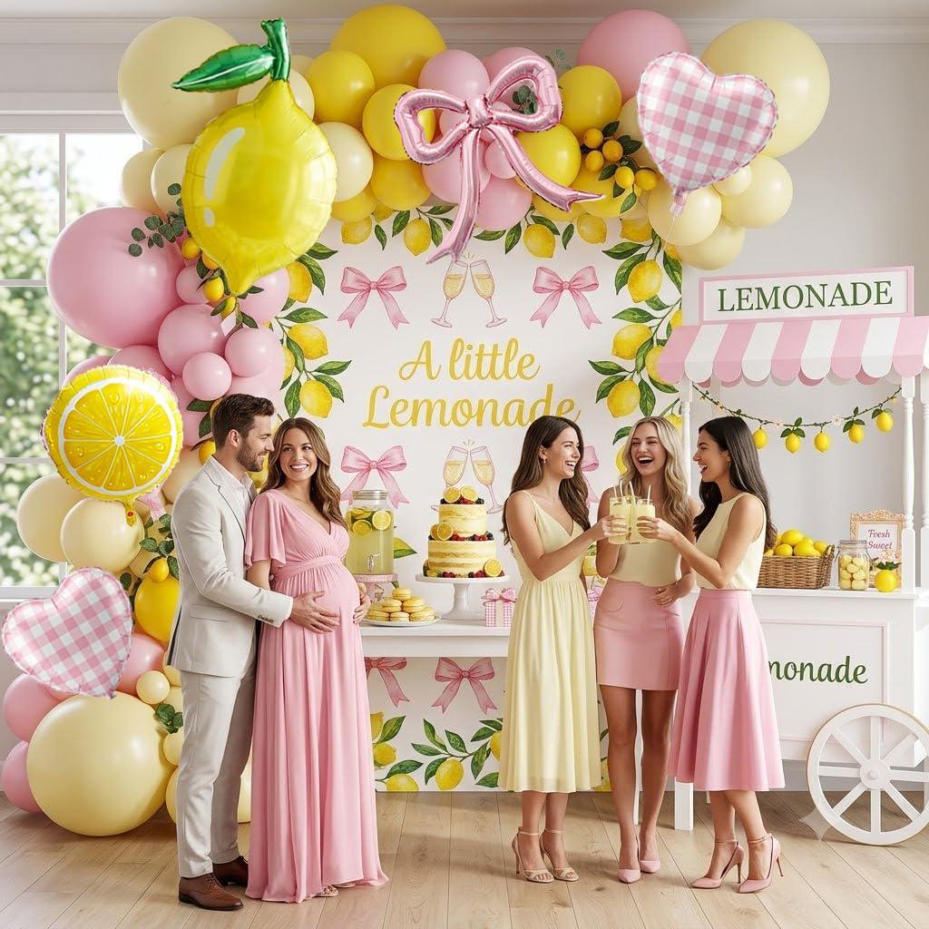 Lemon Balloon Arch Kit | Pink Gingham Heart, Bow, Slice Balloons for Main Squeeze Party