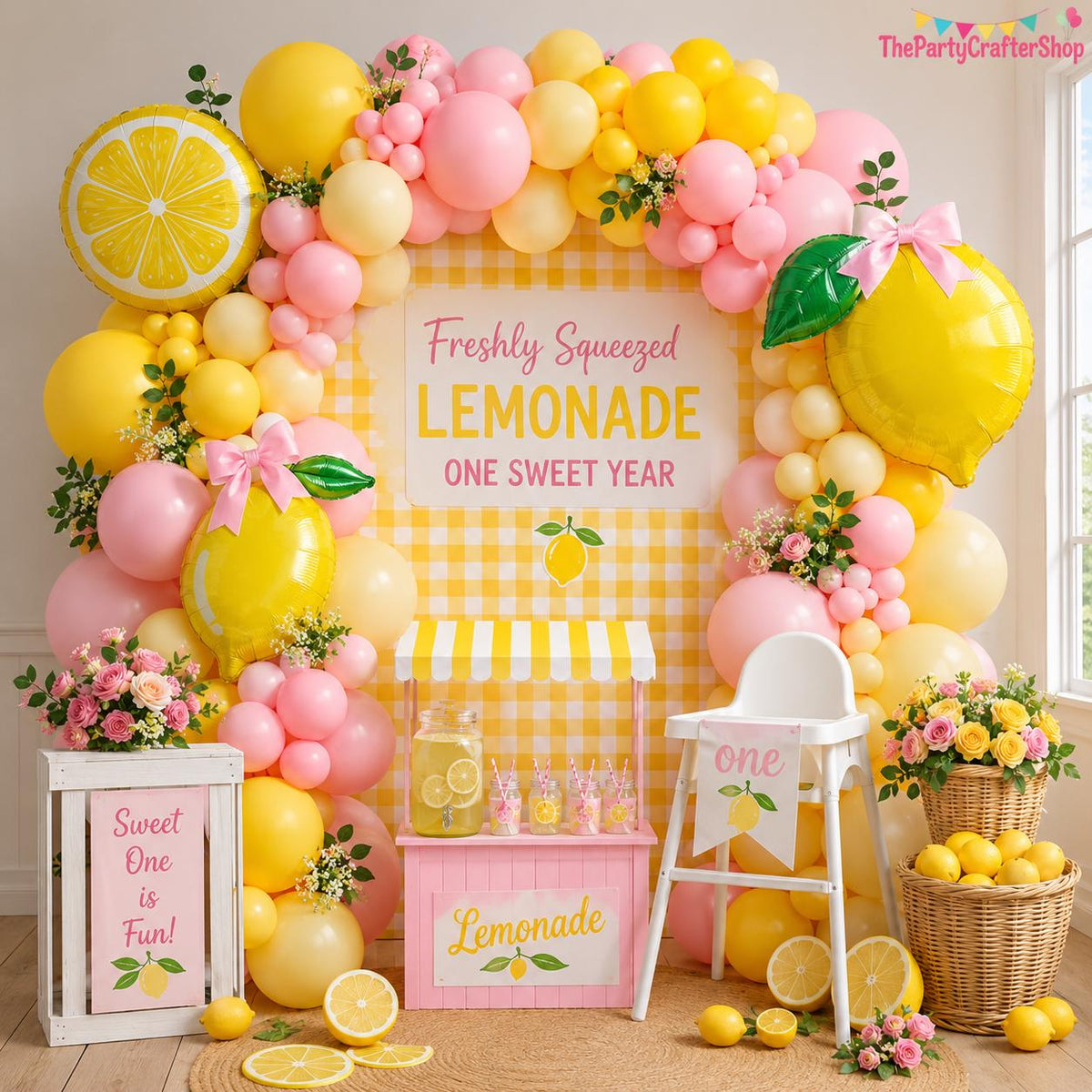 Lemonade Balloon Arch Kit | Pink Yellow Citrus Party Decor with Banner