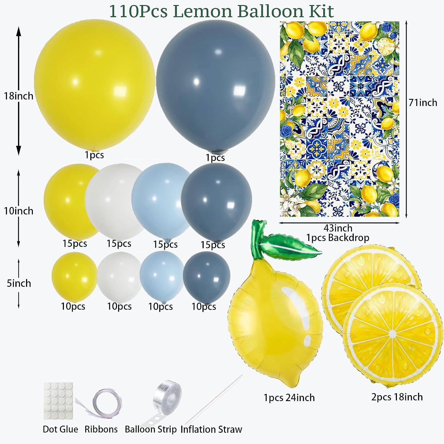 Dusty Blue Lemon Balloon Arch Kit | Amalfi Coast Birthday Shower Decor