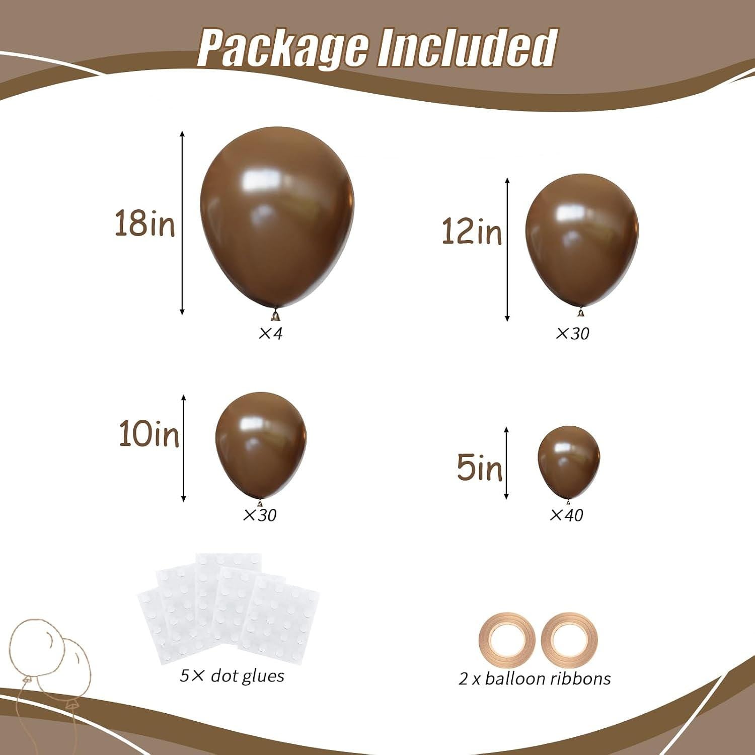 104PCS Dark Brown Balloon Garland Arch Kit, Coffee Brown Neutral Balloons, Boho Wedding Bear Baby Shower Thanksgiving Party Decor