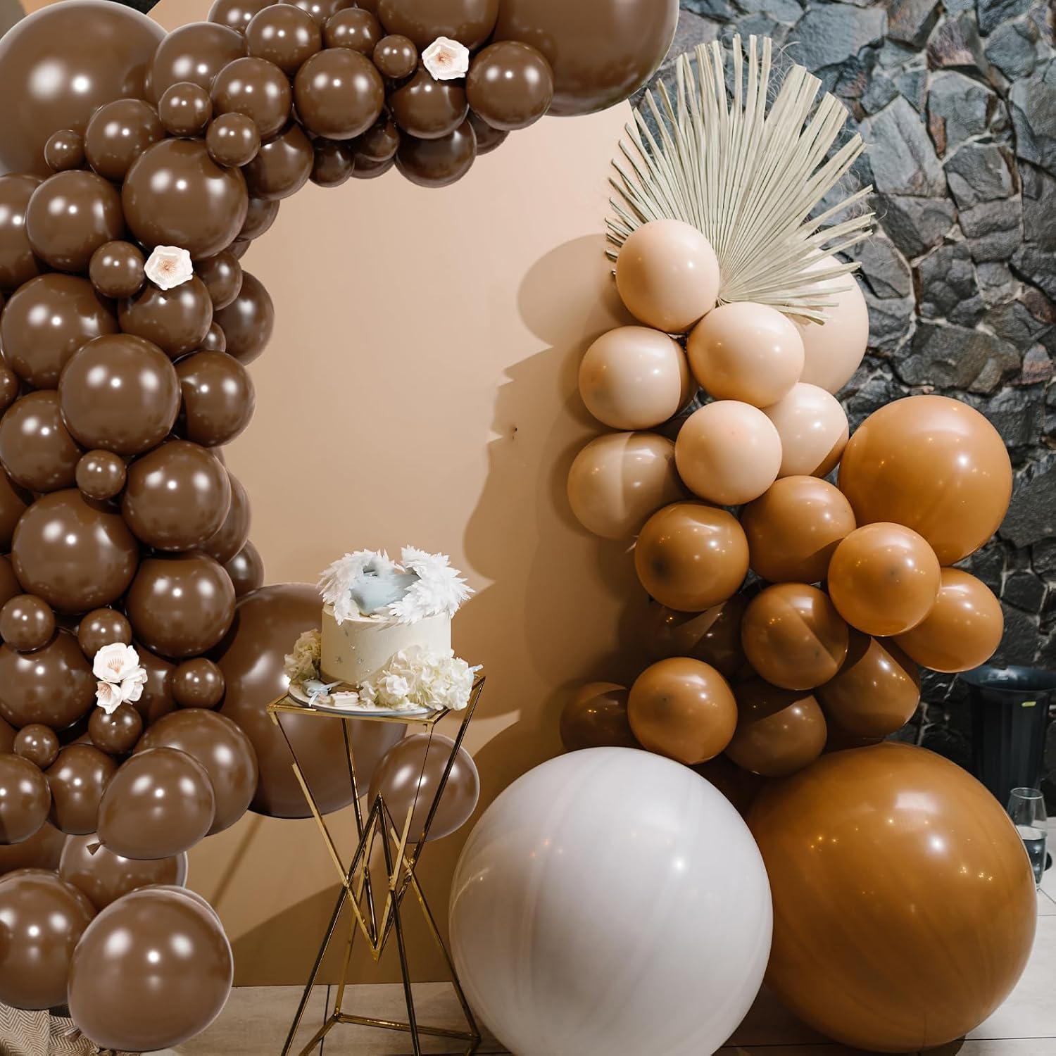104PCS Dark Brown Balloon Garland Arch Kit, Coffee Brown Neutral Balloons, Boho Wedding Bear Baby Shower Thanksgiving Party Decor
