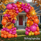 Fall Balloon Arch Kit, Hot Pink Orange Yellow Balloon Garland, Maple Leaf Star Foil Thanksgiving Harvest Birthday Party Decor