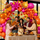 Fall Balloon Arch Kit, Hot Pink Orange Yellow Balloon Garland, Maple Leaf Star Foil Thanksgiving Harvest Birthday Party Decor