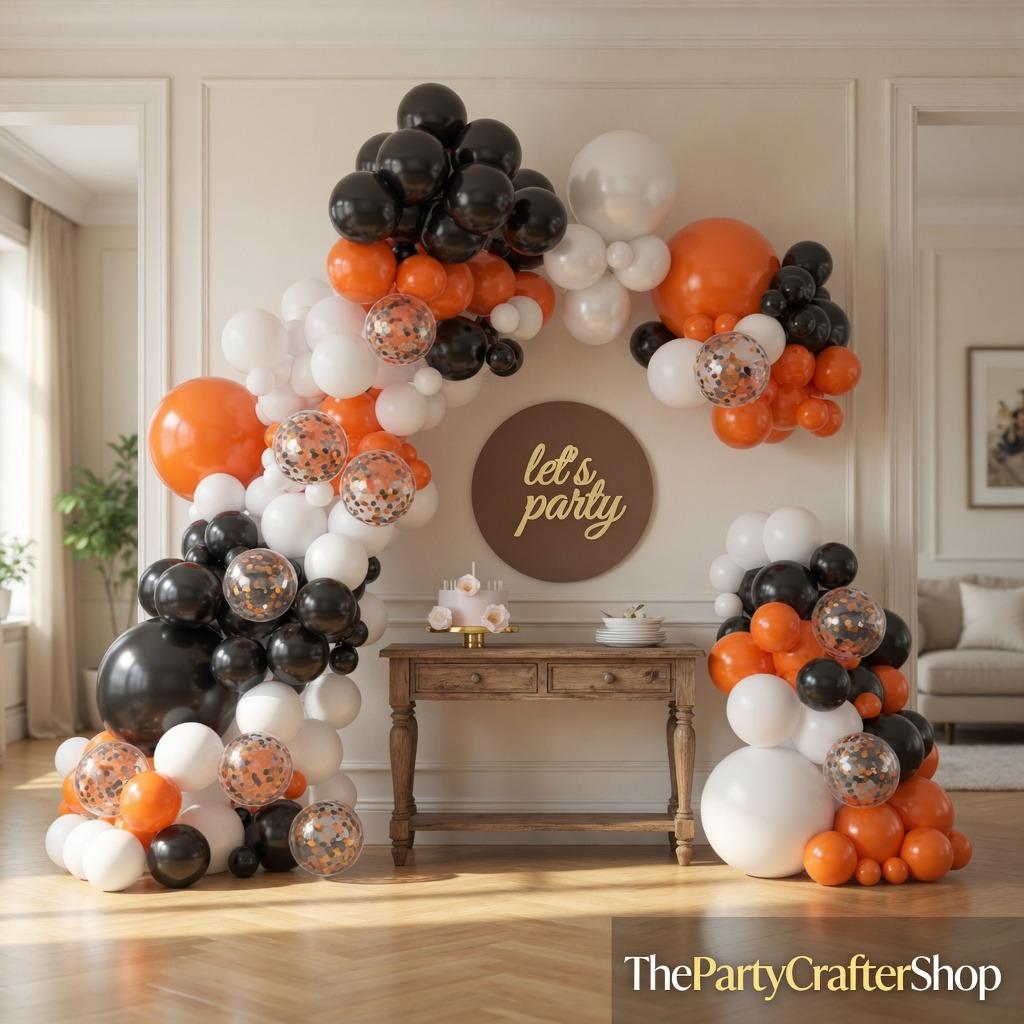 136PCS Black Orange White Balloon Garland Kit, Autumn Balloon Arch, Birthday Graduation Party Decorations
