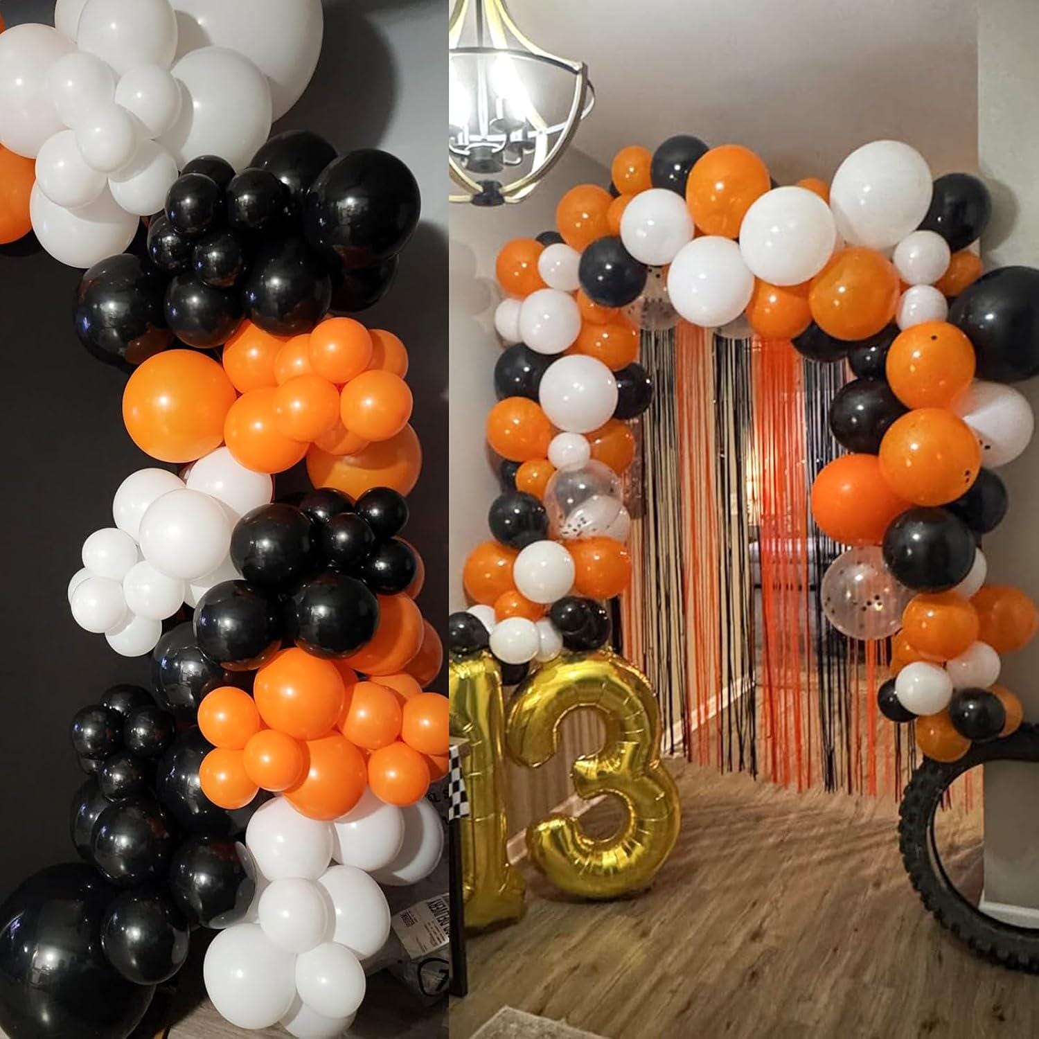 136PCS Black Orange White Balloon Garland Kit, Autumn Balloon Arch, Birthday Graduation Party Decorations