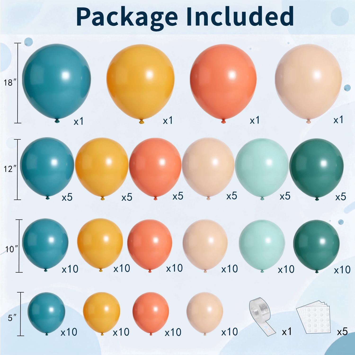 Boho Rainbow Balloon Arch Kit | Retro Teal, Orange, Yellow Party Decor