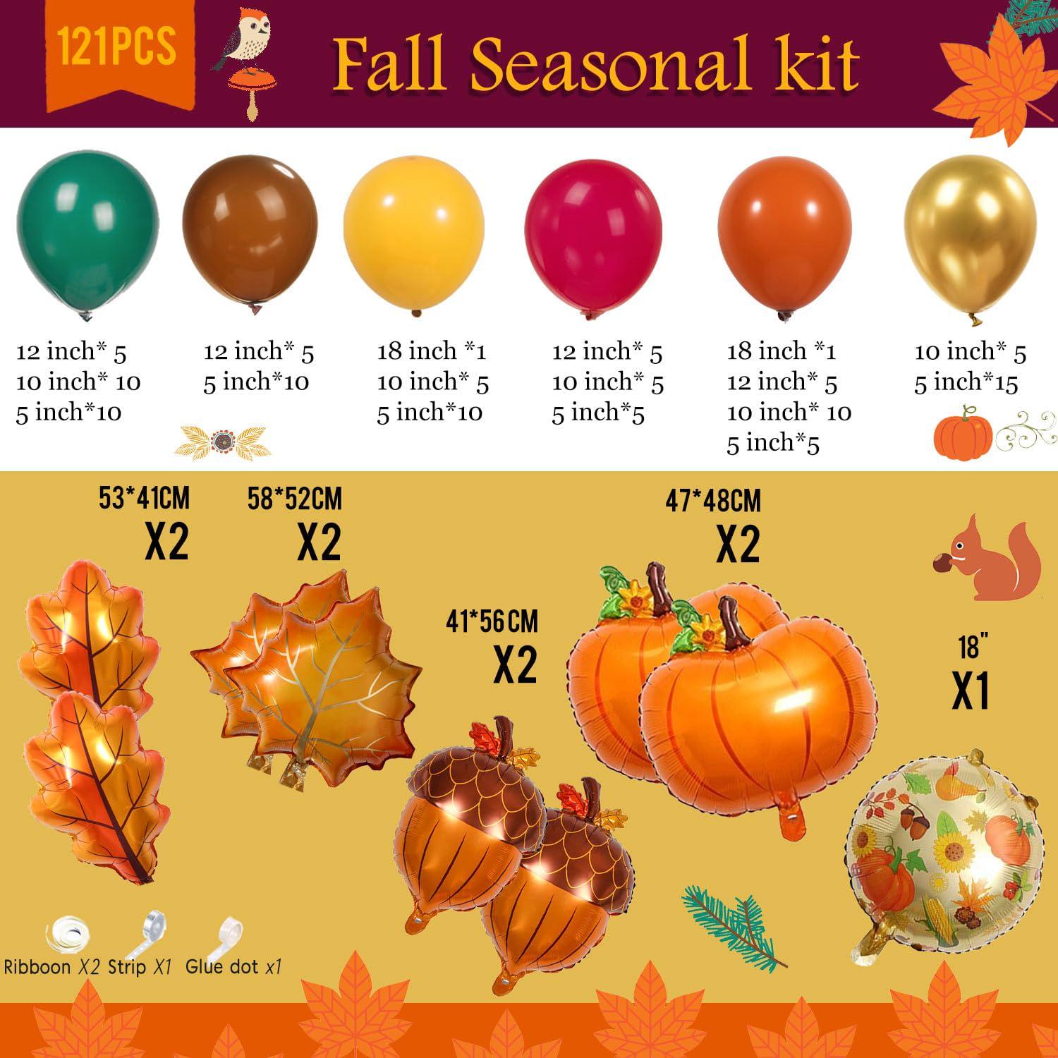 121PCS Fall Balloon Garland Arch Kit, Burnt Orange Maroon Green Gold Balloons, Little Pumpkin Thanksgiving Friendsgiving Baby Shower Decor