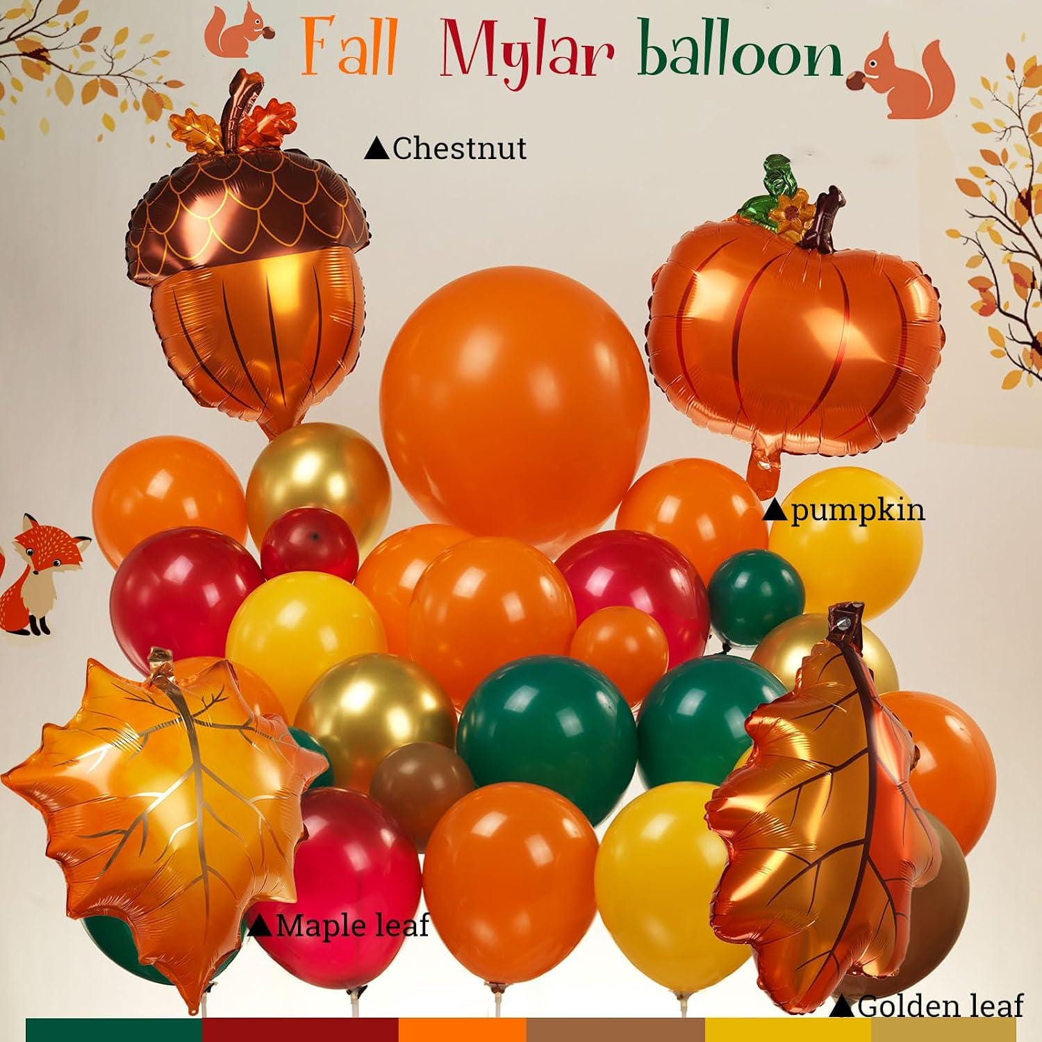 121PCS Fall Balloon Garland Arch Kit, Burnt Orange Maroon Green Gold Balloons, Little Pumpkin Thanksgiving Friendsgiving Baby Shower Decor