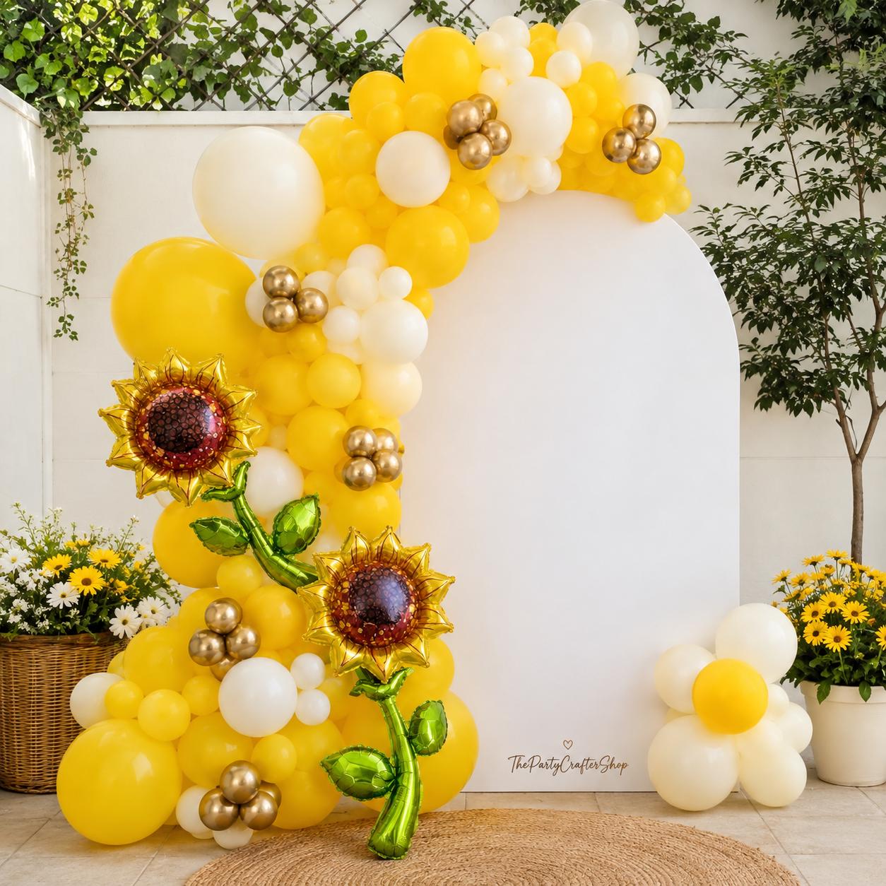 Sunflower Balloon Arch Kit | Yellow Gold Garland, Foil Sunflowers for Parties