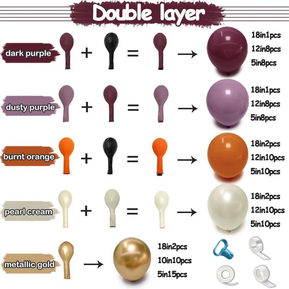 Purple Orange Balloon Arch Kit, Dark Purple Lavender Plum Pearl White Sand Gold Garland, Fall Baby Shower Wedding Pumpkin Party Decor