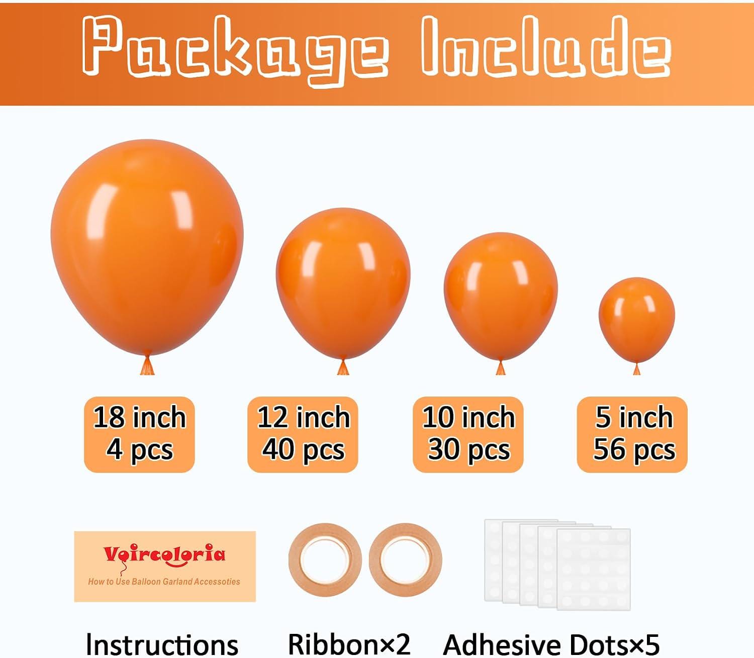 130PCS Orange Balloon Garland Arch Kit, 18 12 10 5 Inch Balloons, Birthday Baby Shower Gender Reveal Wedding Autumn Party Decor