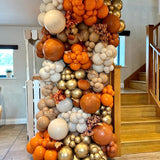 150PCS Orange Brown Balloon Arch Kit, Nude Metallic Gold Garland, Boho Little Pumpkin Baby Shower Fall Thanksgiving Wedding Decor