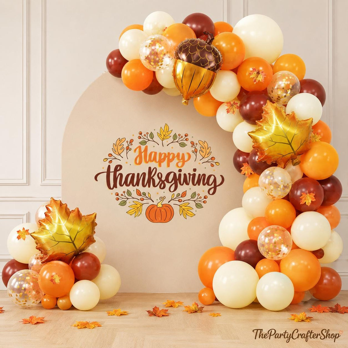 Thanksgiving Fall Balloon Arch Kit, Orange Brown Balloon Garland, Maple Leaf Friendsgiving Baby Shower Birthday Decor