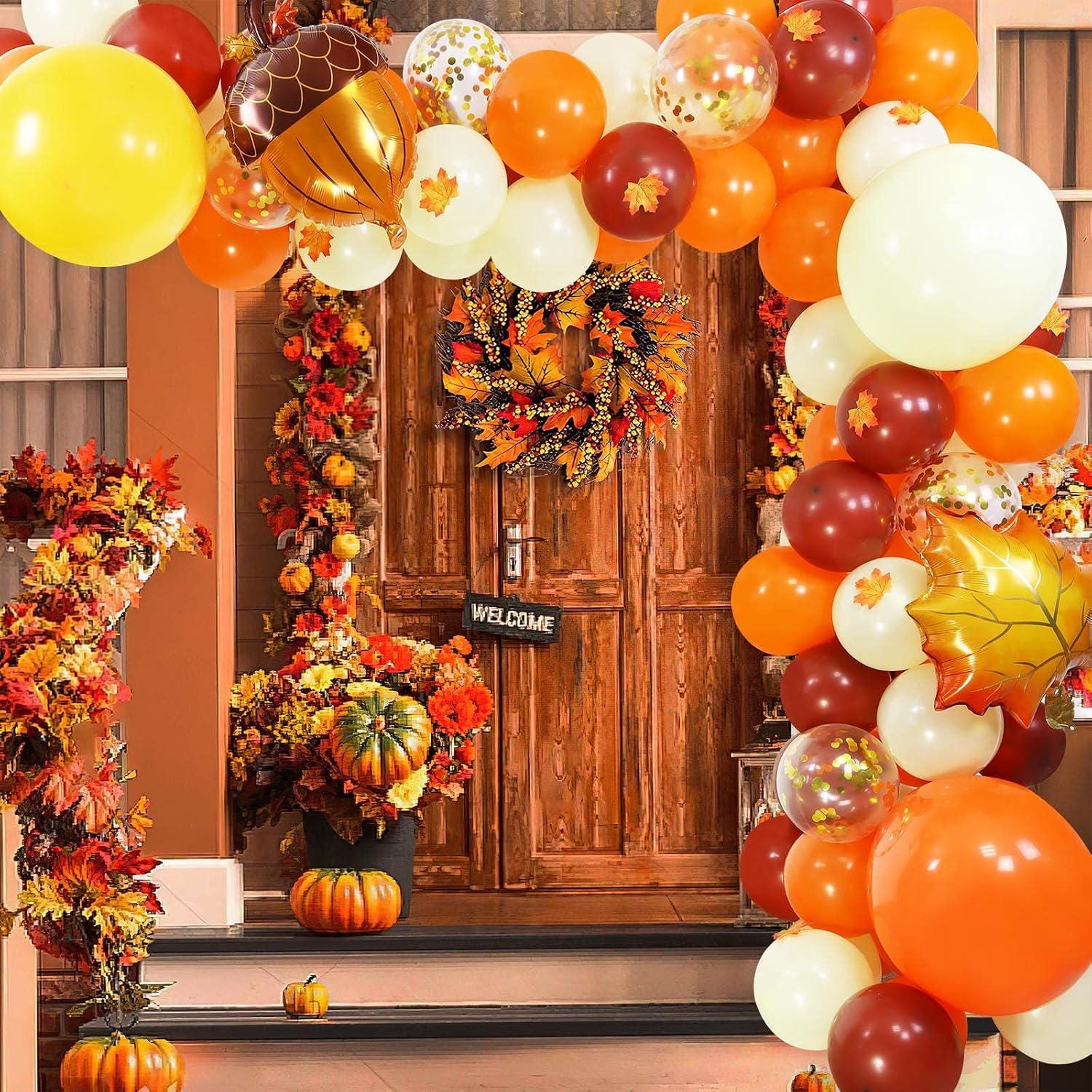 Thanksgiving Fall Balloon Arch Kit, Orange Brown Balloon Garland, Maple Leaf Friendsgiving Baby Shower Birthday Decor