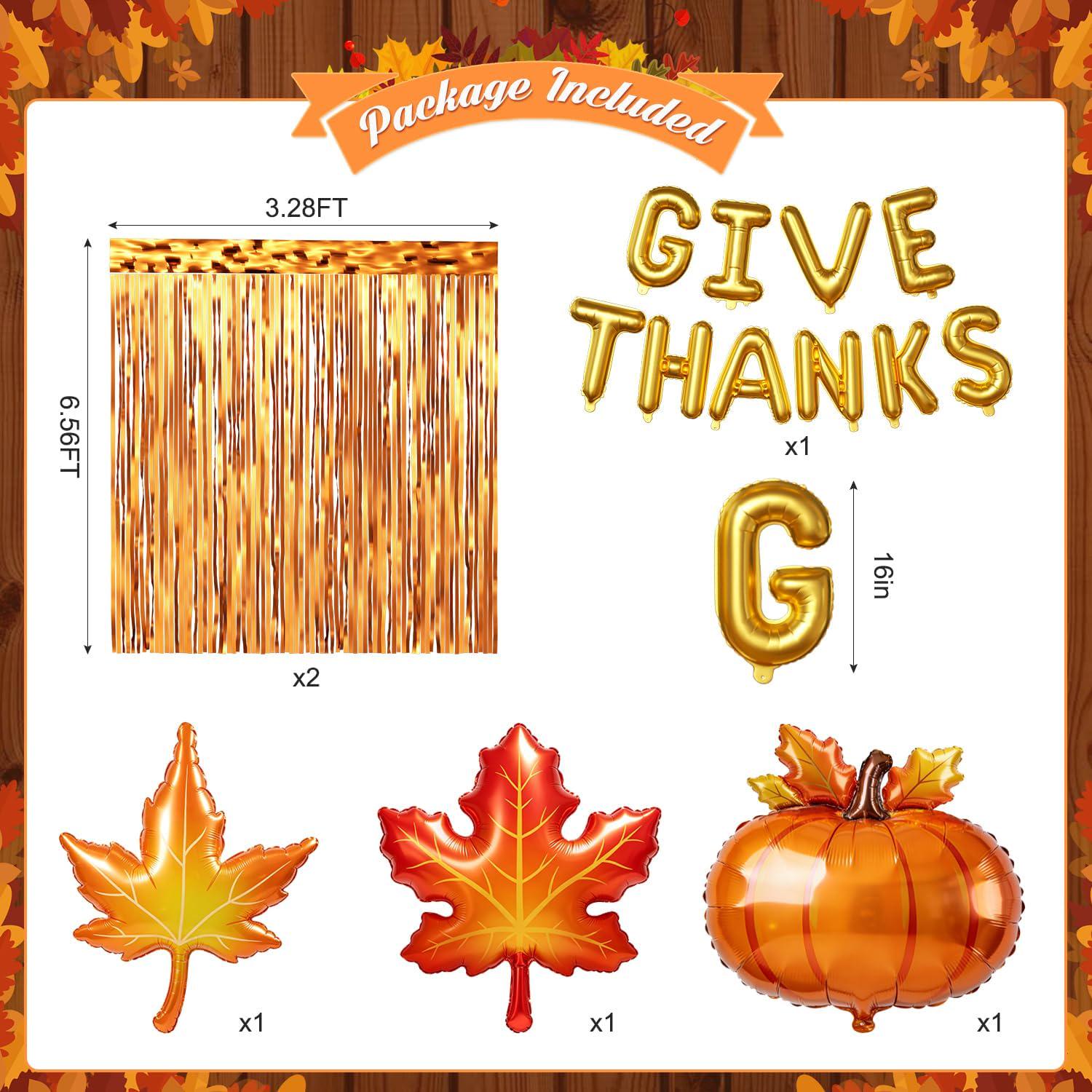 90PCS Give Thanks Foil Balloon Arch Kit, Burnt Orange Brown Blush Gold Confetti Balloons, Pumpkin Maple Leaf Thanksgiving Party Decor