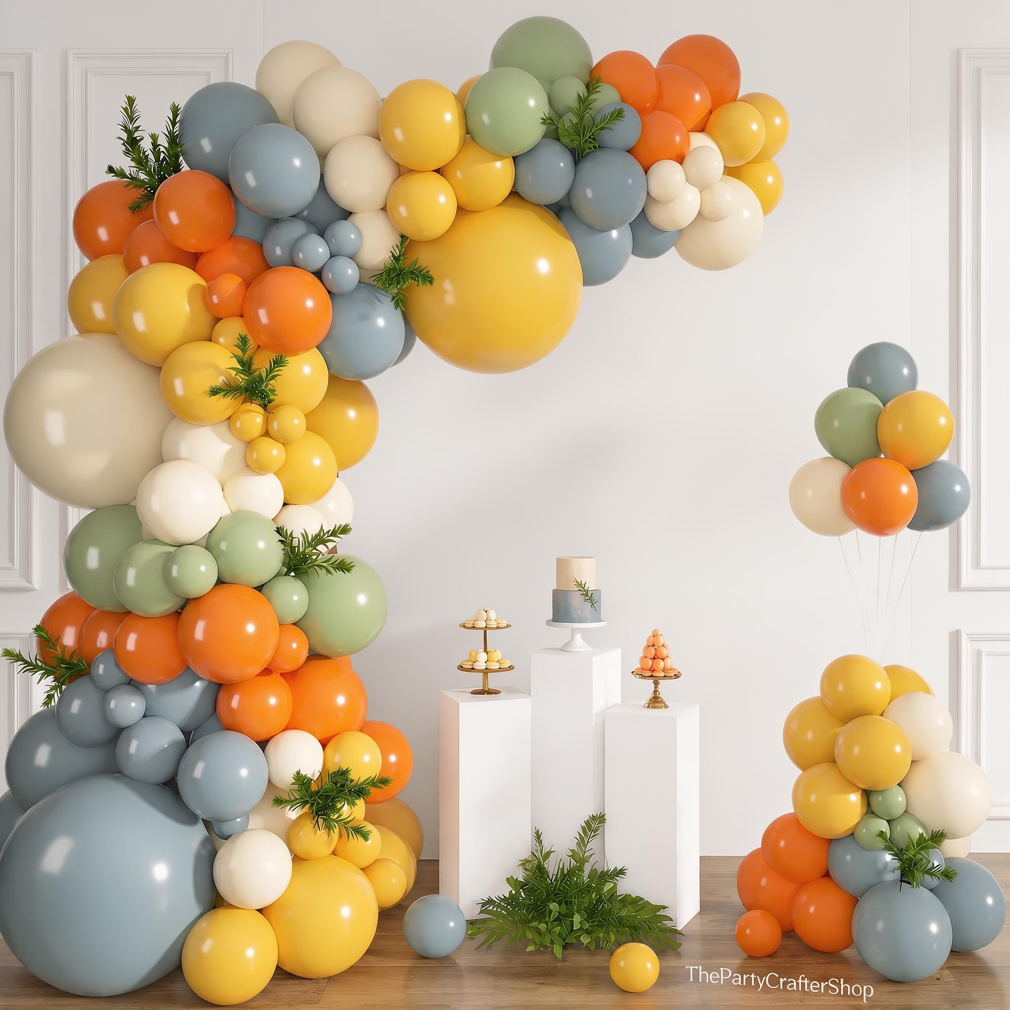 Retro Boho Balloon Garland Kit, Dusty Blue Burnt Orange Yellow Ivory, Baby Shower Decor