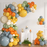 Retro Boho Balloon Garland Kit, Dusty Blue Burnt Orange Yellow Ivory, Baby Shower Decor