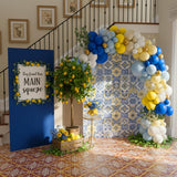Royal Blue Yellow Lemon Balloon Arch Kit | Amalfi Coast Summer Party Decor