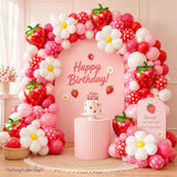 Strawberry Balloon Arch Kit | Sweet One Birthday Decor, Daisy Foil Balloons
