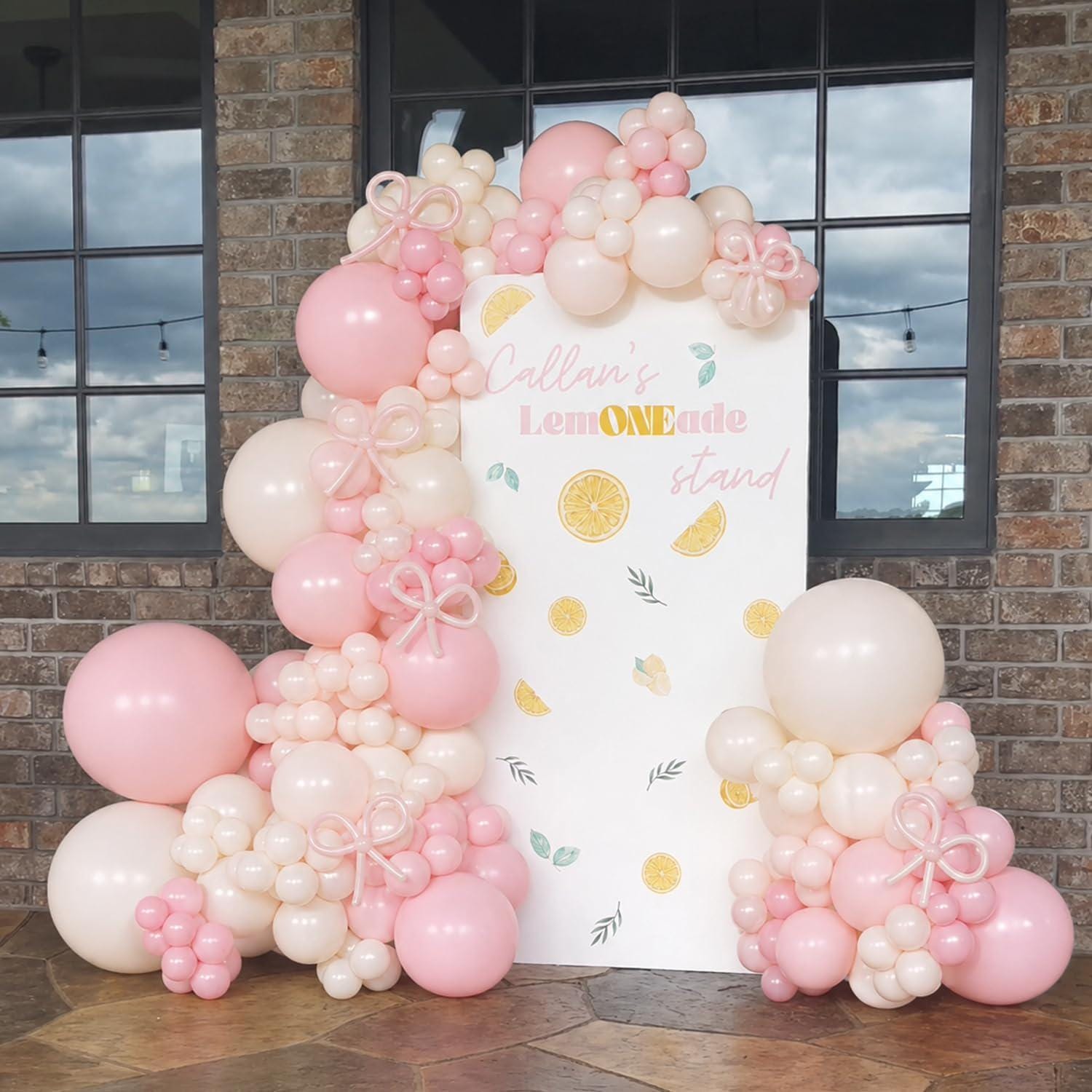 Pink Yellow Lemon Balloon Arch Kit | Pastel Garland with Bows for Birthday Shower Decor