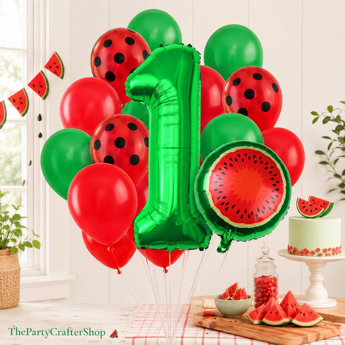 Watermelon Number 1 Balloon Set | Fruit, Red, Green Latex Party Decor