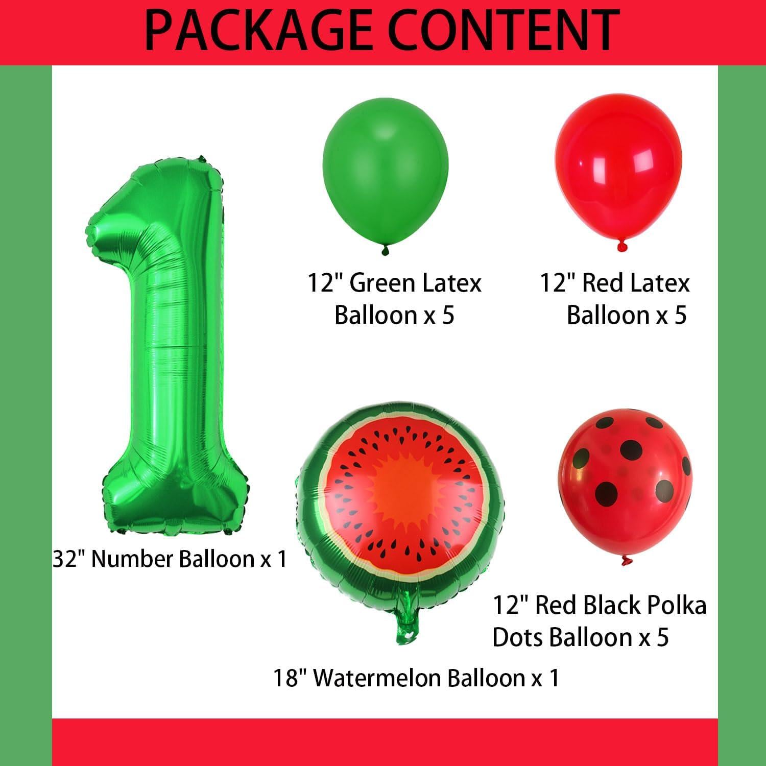 Watermelon Number 1 Balloon Set | Fruit, Red, Green Latex Party Decor