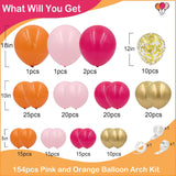 Pink Orange Balloon Arch Kit | Hot Pink Gold Confetti Garland for Birthday Baby Shower