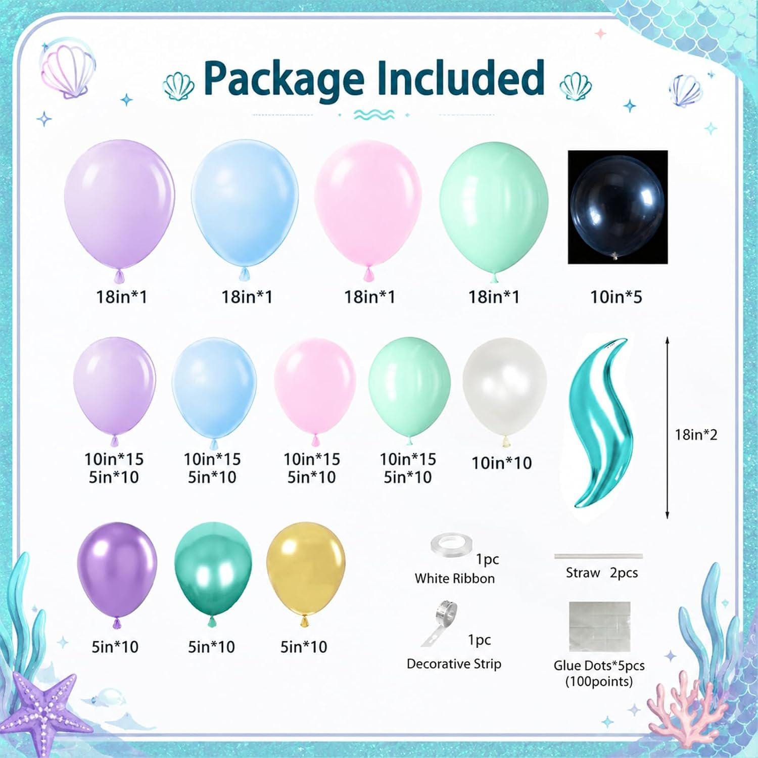 Mermaid Balloon Arch Kit | Under the Sea Princess Party Decorations (151pc)